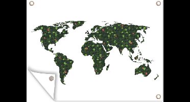 Tuin decoratie Wereldkaart - Groen - Bladeren - 40x30 cm - Tuindoek