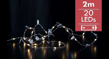 Dauwdruppel "Blad"- 200cm -20 leds -lichtkleur: Warm Wit -Werkt op batterijen -Met timer functie -Kerstdecoratie