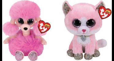 Ty - Knuffel - Beanie Boo's - Camilla Poodle & Fiona Pink Cat