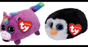 Ty - Knuffel - Teeny Ty's - Rosette Unicorn & Waddles Penguin