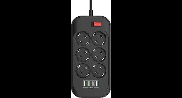 Stekkerdoos met USB Poorten en Schakelaar - 6-Voudig met 4x USB met Overspanbeveiliging - Kindvriendelijk - Randaarde -Zwart | Stekkerdoos USB | Stekkerdoos Zwart | Stekkerdoos met Schakelaar | Stekkerdoos met USB | Stekkerdoos