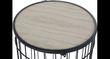 ITEM Bijzettafels - 2x stuks - rond - zwart metaal - hout - 40/42 cm