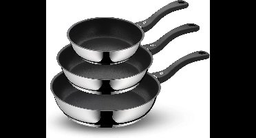 WMF 3-delige gecoate koekenpan met handvat - Pannenset non-stick - diameters 20/24/28 cm - Zilver Zwart
