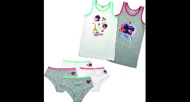 Miraculous Ladybug ondergoed set - 2 hemdjes + 4 onderbroekjes - wit/grijs/neon - maat 134/140