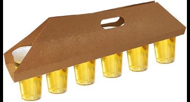 Draagtray, karton 12 cm x 9,5 cm x 62 cm bruin voor 6 bekers (30 stuks)