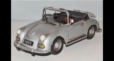MadDeco - Porsche speedster 1955 blik - blikken auto - grijs - cabrio - gerecycled metaal - sportauto - blikken woondecoratie - blik - handgemaakt
