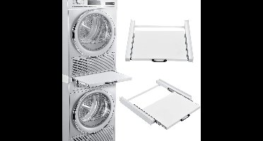 Universele stapelkit voor wasmachines en drogers met uittrekbare plank en spanband