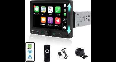 Autoradio 1 DIN – Autoradio Met Touchscreen – Auto Stereo – Inbouw Radio – Single DIN Radio – Verstelbaar 7 Inch Scherm – Draadloos Apple CarPlay & Android Auto – Nachtzicht Achteruitrijcamera