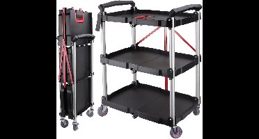 3-laags rollende kar – opvouwbare trolley – servicewagen – utility kar – verrijdbare kar – duurzaam aluminium frame – 4 zwenkwielen met rem