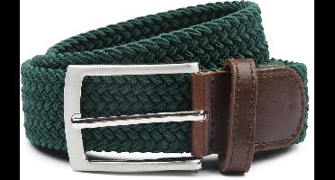 Suitable Geweven Riem Donkergroen - Maat 105 - Dames en Heren - Elastisch gevlochten stretch riem - 3,5cm breed - Riem gevlochten