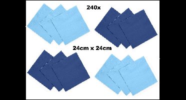 240x Servetten blauw en lichtblauw 24cm x 24cm - 3 laags - Cocktail servet diner eten knoeien restaurant BBQ thema feest verjaardag feest WK
