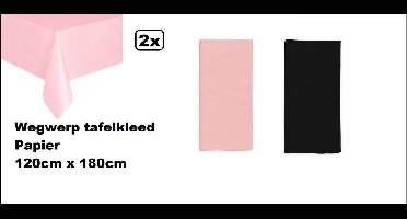 2x Tafelkleed papier zwart en licht roze 120cm x 180cm - wegwerp - Thema feest festival thema feest evenement gala
