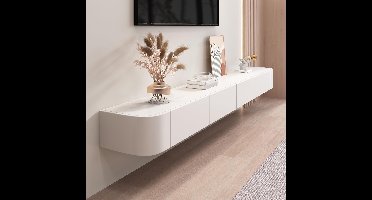 Sierra TV Meubel, Zwevende tv-standaard, aan de muur gemonteerde tv-planken met deurtjes, tv-mediaconsole, zwevende tv-kast met grote tv-plank voor onder de tv, wit, 140 cm