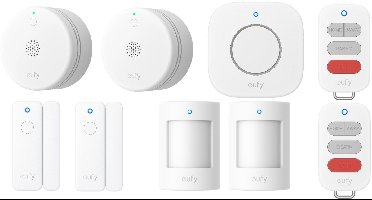 eufy Security slim alarm systeem | 9-delig Beveiligingspakket | 2 Rookmelder | 2 Deur/Raamsensor | 2 Bewegingsmelder | 2 Afstandsbediening | 1 Sirene | Voordeelset