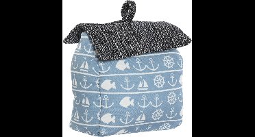 ITEM Deurstopper maritiem huis - blauw - polyester - 15 x 8 x 17 cm - tegen klapperende deuren - strand thema