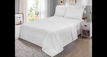 Lits Jumeaux Beddelaken, Zachte Gemerceriseerde Katoen, Bonnanotte Wit, 270x240cm