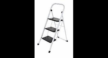 HEM Campingtrap 3 Treden – Inklapbare Metalen Keukentrap met Anti-Slip – Opvouwbare Trapladder Zwart Wit – Stevig Staal – 105 cm – Voor Voortent en Caravan