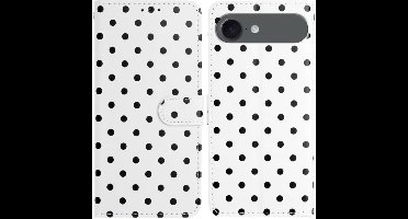 Hoesje Geschikt voor Apple iPhone Air | Polka Dot Wallet Book Case | Portemonnee Hoesje | 3 Pasjes | Magneetsluiting | Stand Functie | Wit