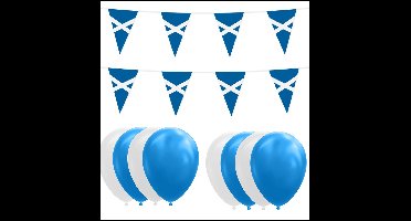 Schotland feestpakket- 2x Vlaggenlijn 10 meter + 20 ballonnen blauw/wit - Versiering Slinger Feestdecoratie Decoratie