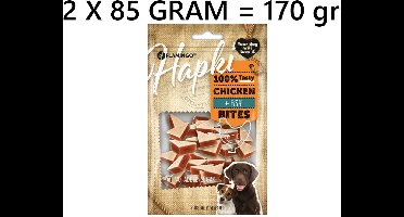 Flamingo hapki chicken + fish bites - hondensnack -85 gr sandwich - ** 2 X ** = 170 gr geen toegevoegde suikers- LAAG VETGEHALTE lekker en verantwoorde snack voor uw lieve viervoeter