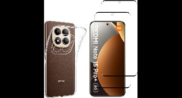 Hoesje Ultraslank geschikt voor Xiaomi Redmi Note 15 Pro Plus 5G backcover siliconen Transparant en 2 stuks Screenprotector Gehard Glas