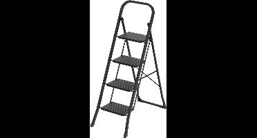 BRASQ Huishoudtrap 4-treden Zwart - keukentrap inklapbaar metaal voor Particulier en professioneel gebruik - Trap Ladder - Anti slip