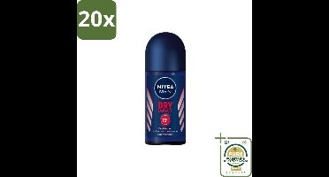20 x Nivea Men – Deodorant Roller – Dry Impact – 50 ml - Grootverpakking - Nivea Men Deodorant Roller - Anti-transpirant - Zweetbestendig - Geurbestendig - Dry Impact