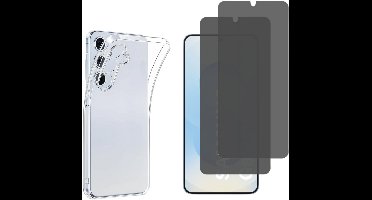 Hoesje geschikt voor Samsung Galaxy S25 Plus backcover siliconen Transparant en 2 stuks Beschermglas Privacy Glas Screenprotector van glazen schermbeschermfolie