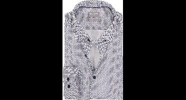 OLYMP 24/7 Luxor comfort fit overhemd - dobby - wit met blauw en bruin dessin - Strijkvriendelijk - Boordmaat: 45