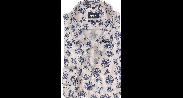 OLYMP 24/7 Luxor modern fit overhemd - popeline - offwhite met blauw bloemen dessin - Strijkvriendelijk - Boordmaat: 39