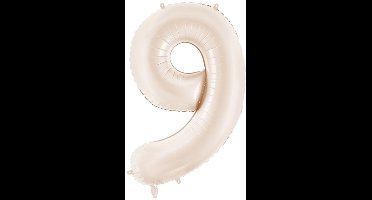 Fluwelen folieballon cijfer 9 in beige 86cm