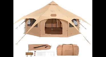 Bell Tent - Canvas - Tipi Tent - Pop up Tent - Festival Tent - 4M - Waterdichte Katoenen Tenthut met Kacheldoorvoer - Tenten - Kampeertent - Opvouwbaare - Yurt Tent voor 5-7 Personen – Ademend – Outdoor Camping – Glamping – Jachttent