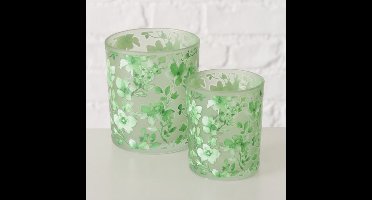 Theelichthouder bloem groen, set van 2 stuks. 7x8cm 9x10cm
