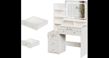 Damenzo - Kaptafel - Kaptafel met spiegel en verlichting - Make up tafel - Make up spiegel - Make up organizer - Dressoirs - Wit