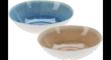 Excellent Houseware Serveerschaal/saladeschaal set - D30 x H9 cm - kunststof - bruin / blauw - rond