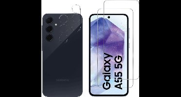 Screenprotector geschikt voor Samsung Galaxy A55 - 2 stuks Beschermglas van glas Transparante glazen schermbeschermfolie + 2 stuks Camera Protector