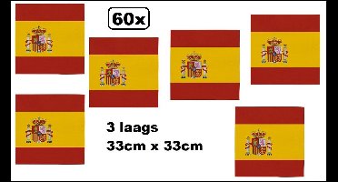 60x Servetten Spanje 33cm x 33cm - 3 laags - Servet diner eten knoeien restaurant Spain WK 2026 BBQ thema feest verjaardag feest