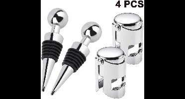 Oneay Set van 4 roestvrijstalen flesstoppers – 2 wijnstoppers en 2 champagne-stoppers – Geschikt voor wijn, champagne en bier