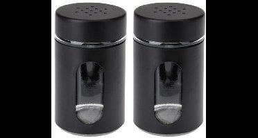Excellent Houseware Peper / Zoutstrooier - 2x - glas - zwart - 94 ml - Kruidenstrooier - Specerijen potje
