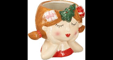 Plantenkop keramiek meisje decoratieve plantenbak Kerstmis H17cm