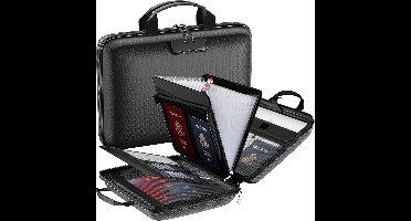 Brandwerende documentenorganizer met slot - Harde brandwerende documentendoos met 13 vakken - Belangrijke documentenorganizer voor A4-documenten, laptops, paspoorten (zwart)