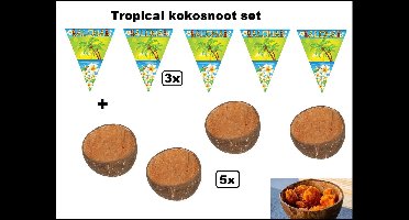 Tropical Hawai kokosnoot set - 3x Aloha vlaggenlijn 500cm + 5x Kokosnoot kom - Summer tropisch beach thema party