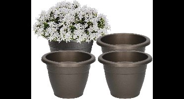 PlasticForte Plantenpot - 4x - antraciet - 14 cm - 1L - kunststof - voor buiten