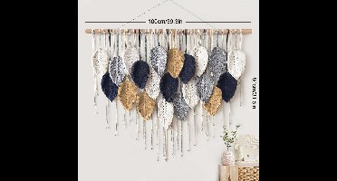 Groot Boheems Wandtapijt Met Kwastjes - Bladpatroon - Decoratie Voor Woonkamer Of Slaapkamer (Blauw)