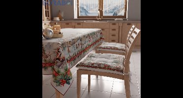 Kersttafelkleed - Vuilafstotend - 140 x 140 cm - Rood - Motief Kerstdorp