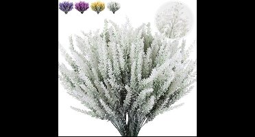 Kunstmatige lavendelboeketten, 12 stuks, kunstbloemen, -struiken, -planten, UV-bestendige kunstmatige groene takken, kunstbloemen voor buiten, geschikt voor binnendecoratie, bruiloften, tuinen, terrassen, binnen- of buitengebruik (wit)