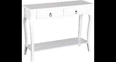 Sidetable – Consoletafel – Wandtafel – Haltafel – Dressoir – Wit – MDF Met Houten Poten – Compact 100x33x75 cm – 2 Laden
