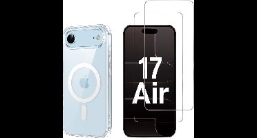 iPhone 17 Air Hoesje backcover Shockproof siliconen Transparant met geïntegreerde magnetische cirkel en 2 stuks Screenprotector Gehard Glas