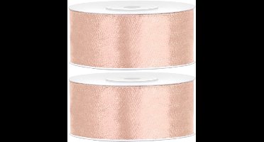 Partydeco Cadeaulint - 2x - zalmroze - 2,5 cm x 25 meter - satijn - sierlint - inpakken - decoratie
