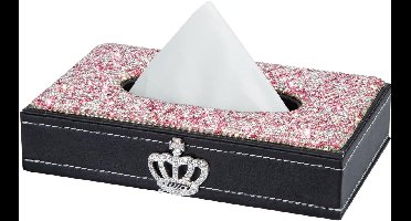 Oneay Decoratief rechthoekig deksel voor tissuebox (roze), gemaakt van leer met strass-steentjes, ideaal voor in de auto, op kantoor of thuis.